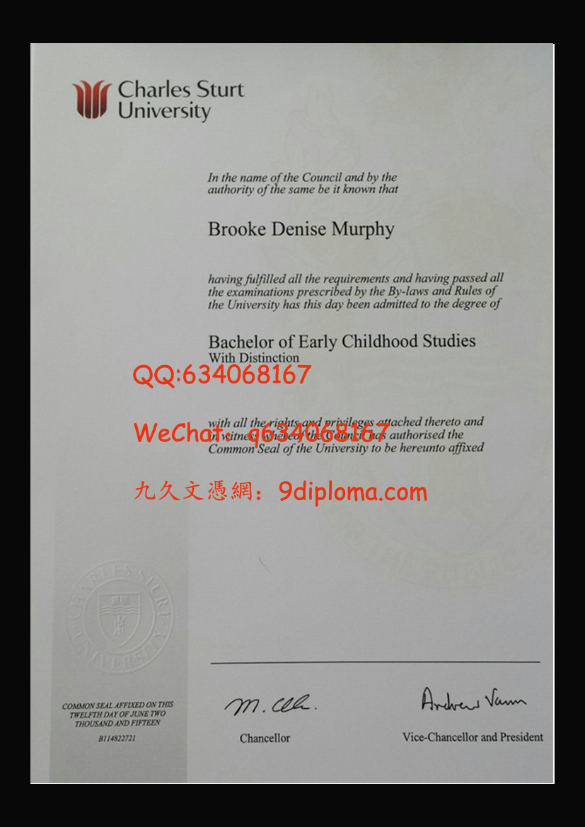 查尔斯特大学毕业证样板