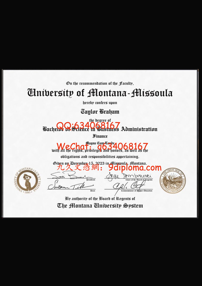 蒙大拿大学毕业证样板