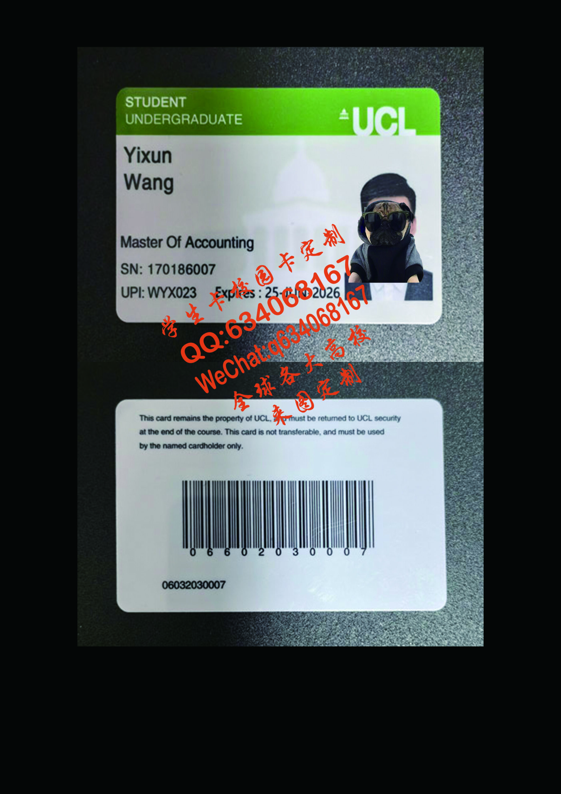 伦敦大学学院本科生学生卡定制