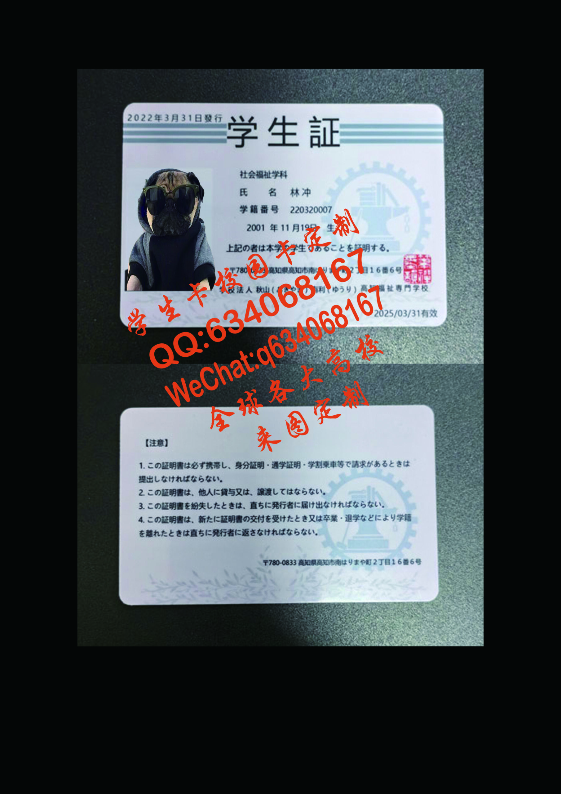 高知福祉専門学校学生卡定制