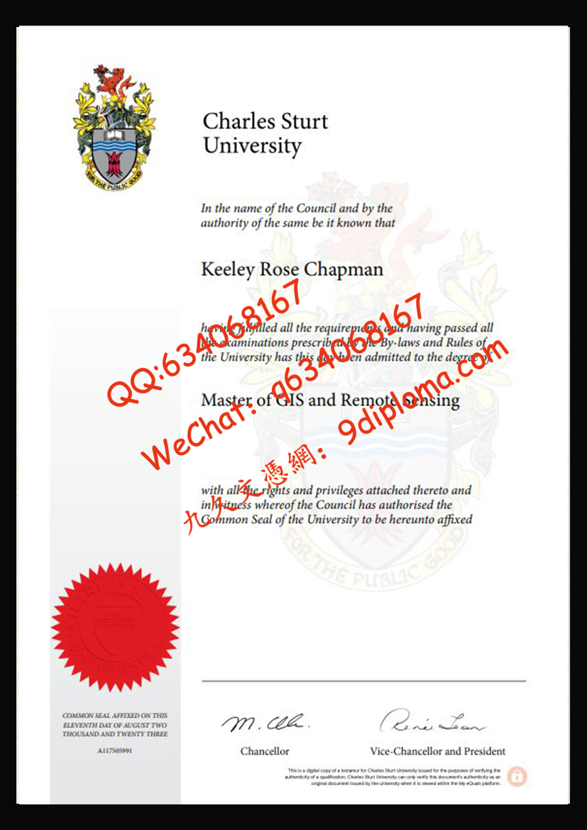 查尔斯特大学毕业证样本