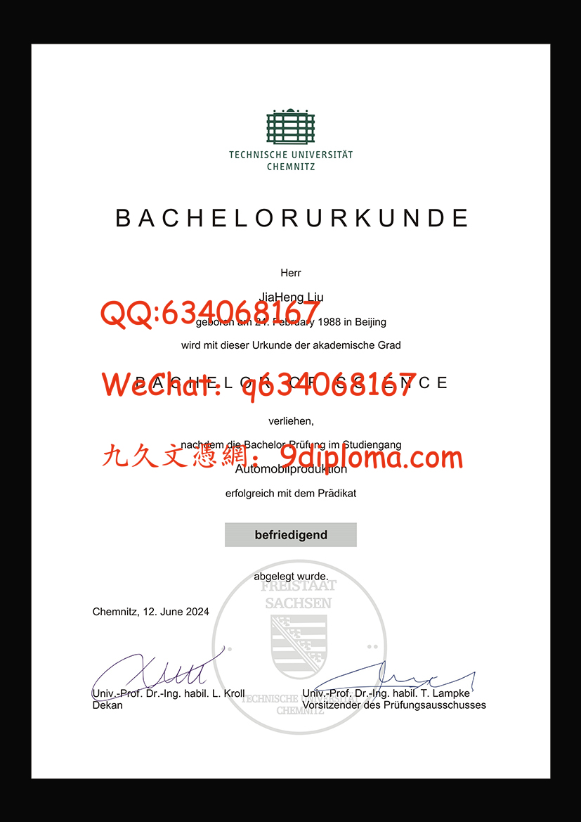 开姆尼茨工业大学毕业证样本