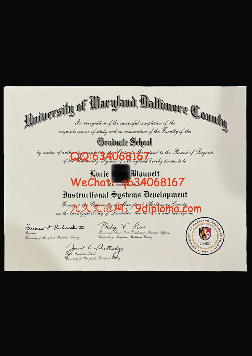 马里兰大学巴尔的摩分校毕业证样本
