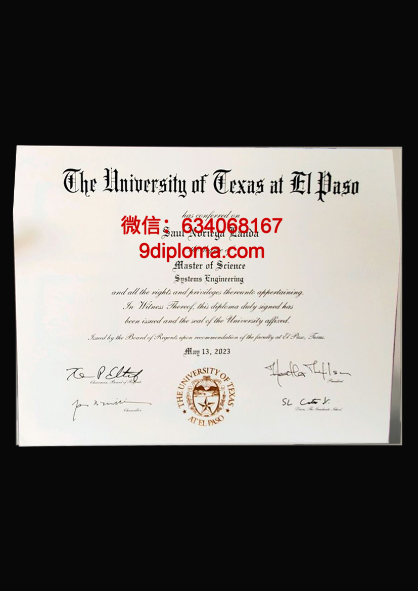德克萨斯大学埃尔帕索分校毕业证样本