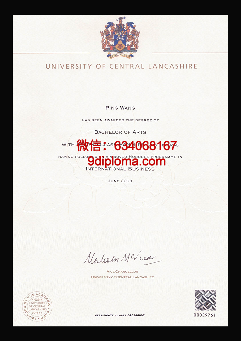 中央兰开夏大学毕业证样本