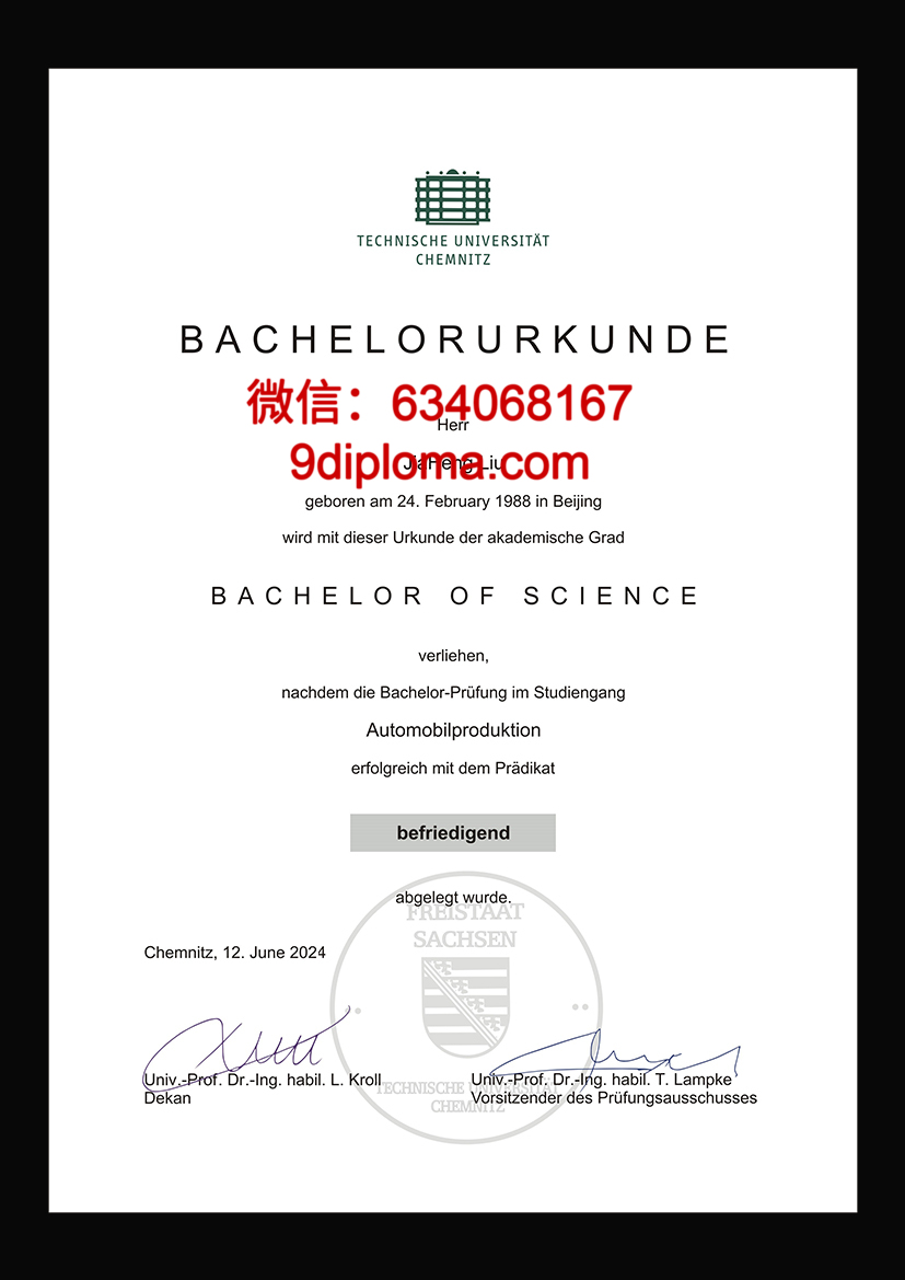 开姆尼茨工业大学毕业证样本