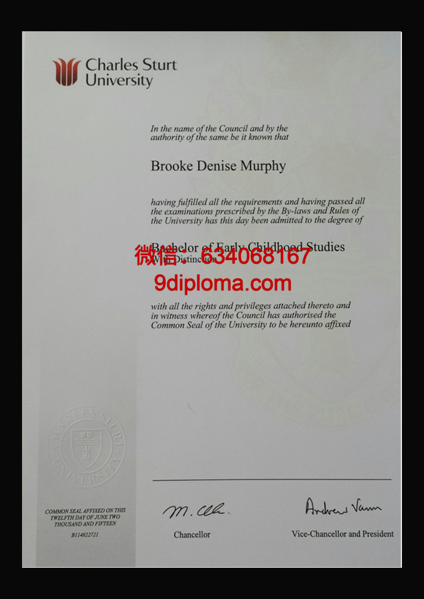 查尔斯特大学毕业证样本