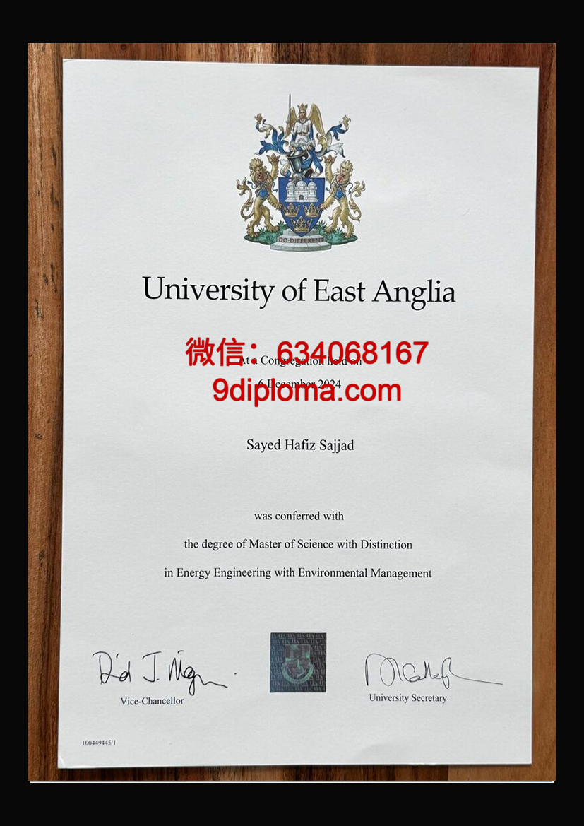 东安格利亚大学毕业证样本